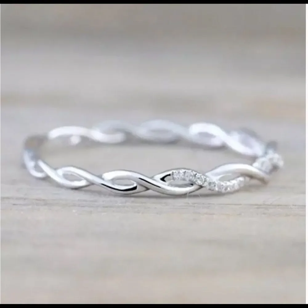 Twisted White Gold PLATED Eternity Ring